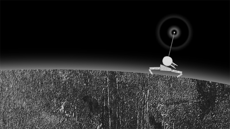 still of the eagle lander contacting Earth taken from the short animation a Story From Space 